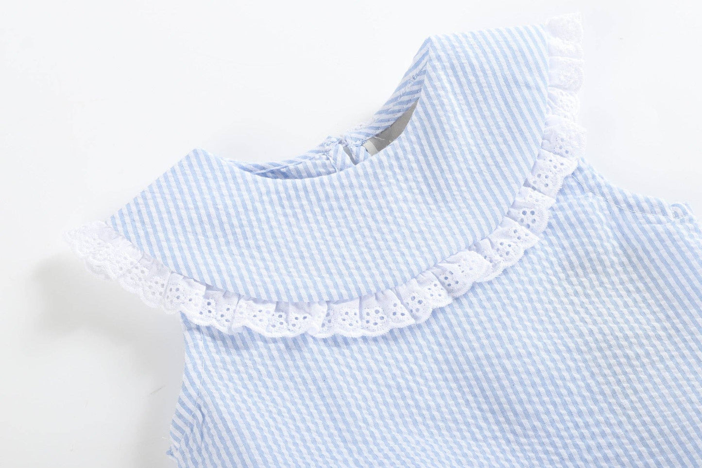 Classic Light Blue Seersucker Collared Baby Bubble Romper