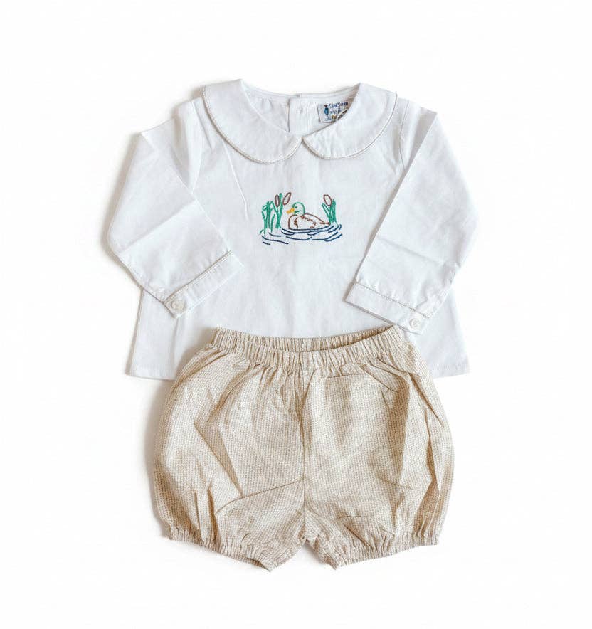 Carson and Friends Hand Embroidered Mallard Banded Short Set