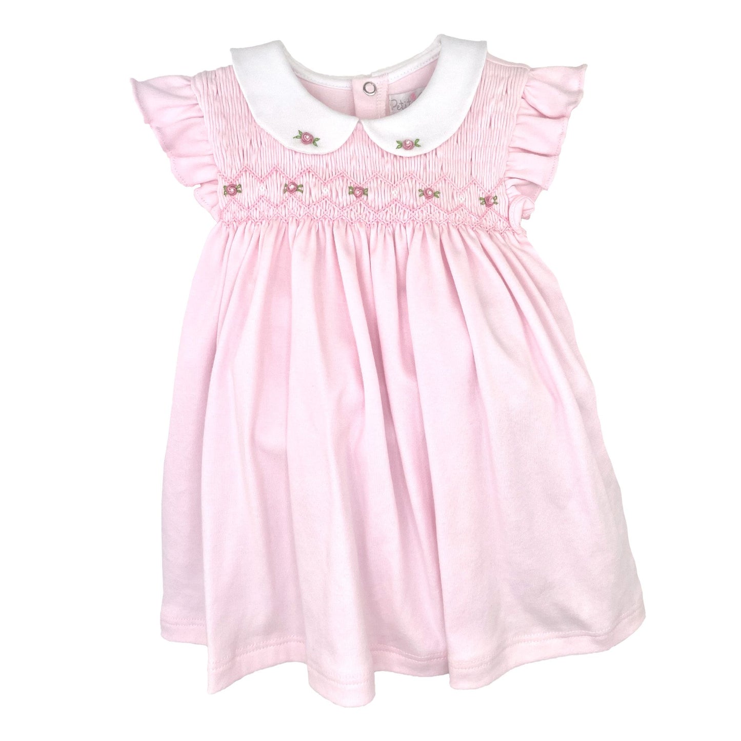 Pink Smocked Flutter Sleeve Dress with Bloomers