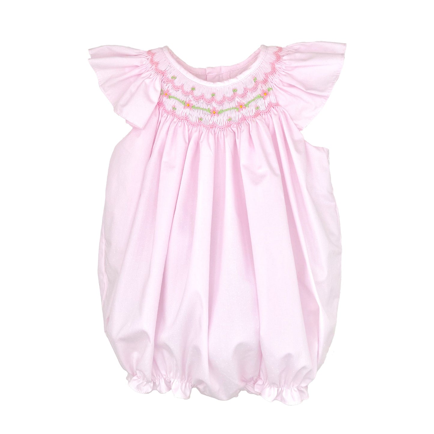 Pink Smocked Flutter Sleeve Bubble