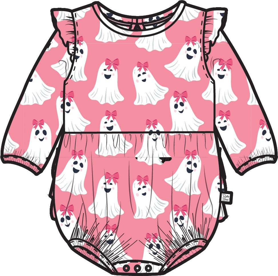 Baby Girls Pink Ghostie Girls Knit Long Sleeve Flutter Bubble Romper