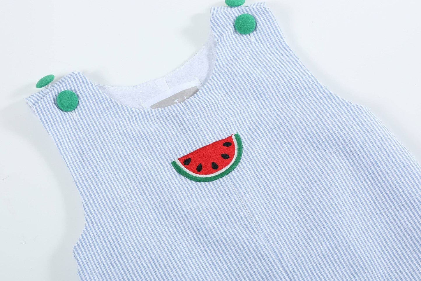 Light Blue Seersucker Watermelon Shortalls