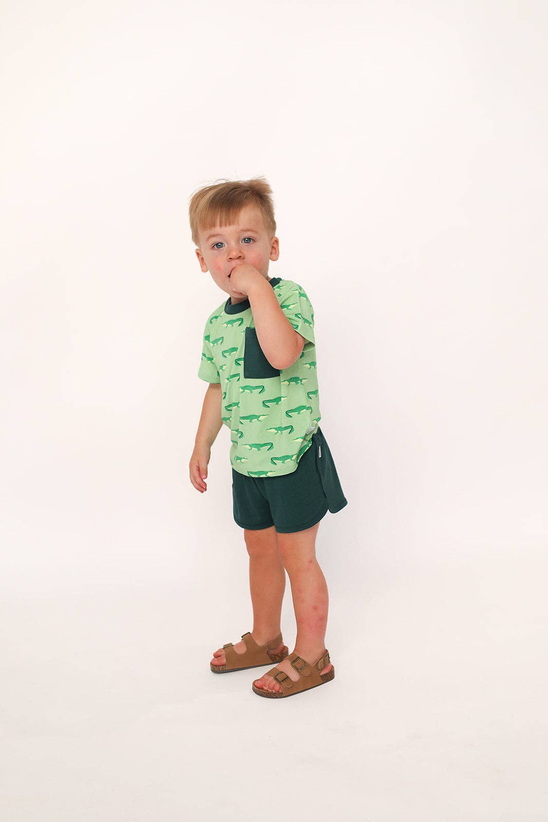 Light Green Alligator Bamboo Varsity Short Set - T-shirt & Shorts