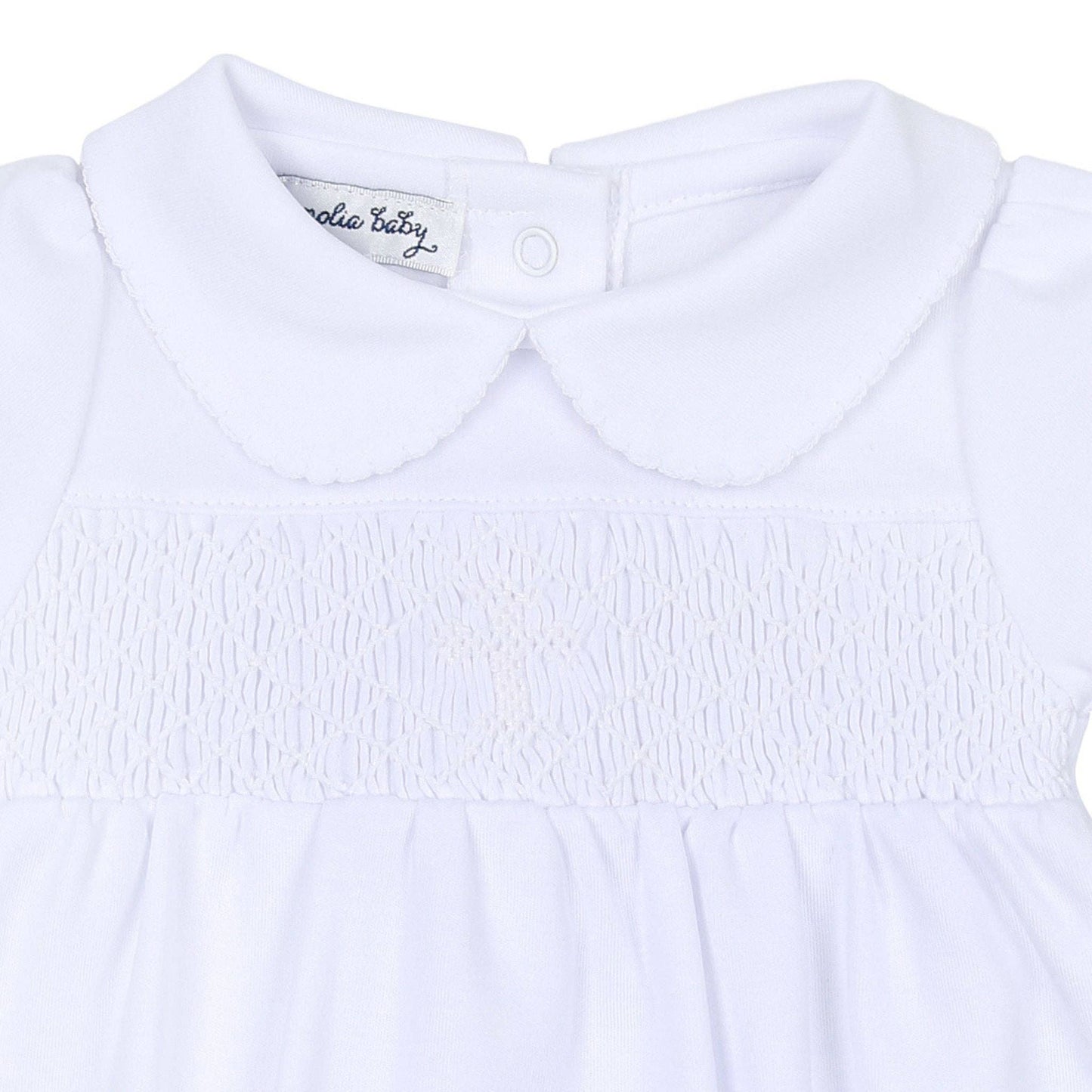 Blessed Smocked Collared Girl Bubble - White