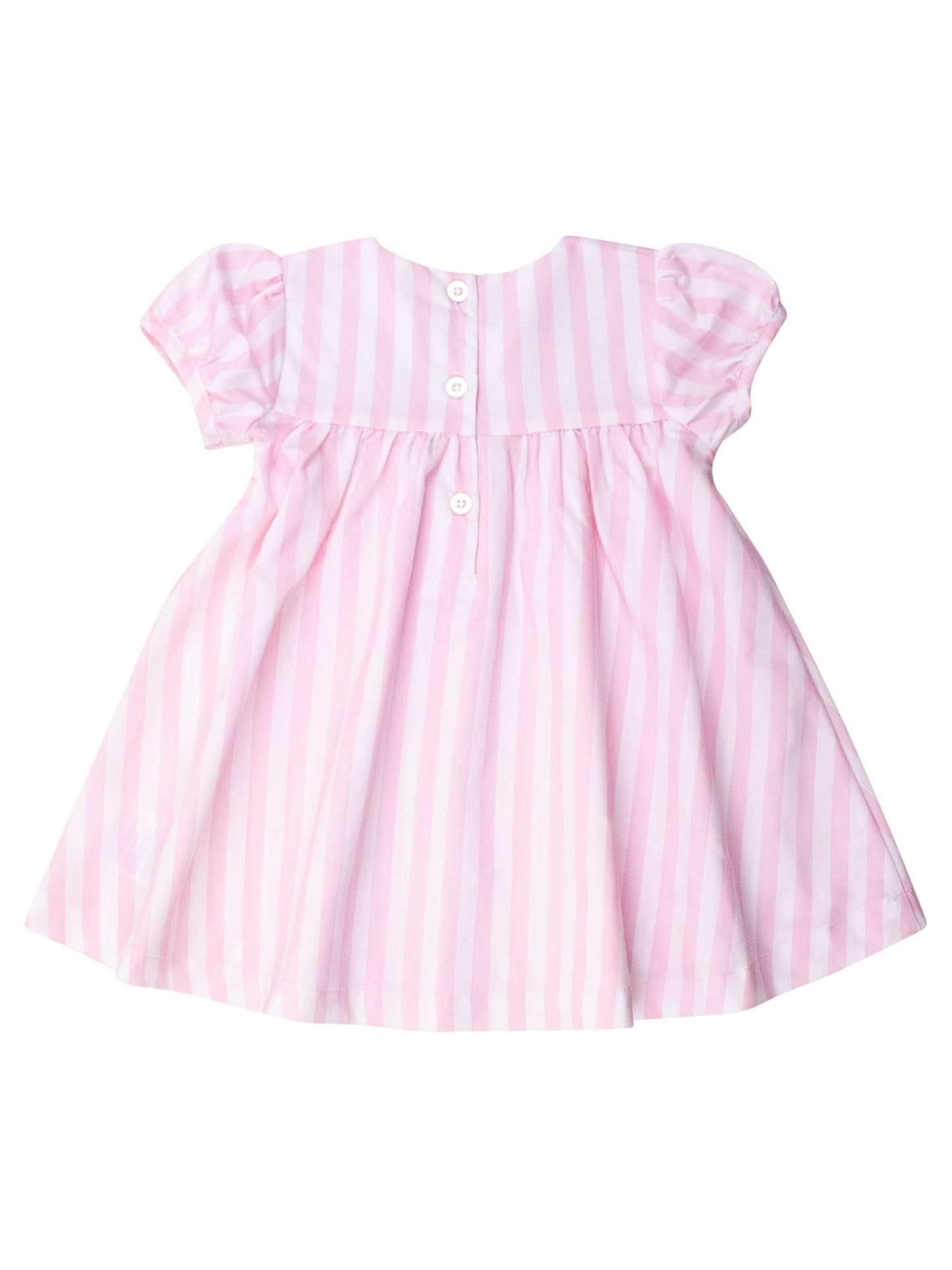 Girls Baby Pink Stripe Stripe Puff Sleeve Smocked Dress