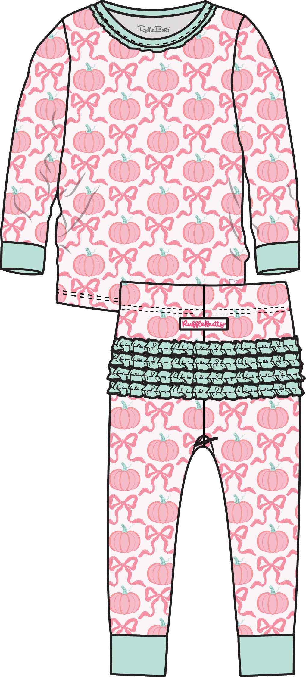 Toddler Girls Pink Fairytale Pumpkins Bamboo Viscose Ruffle Long Sleeve Pajama Set