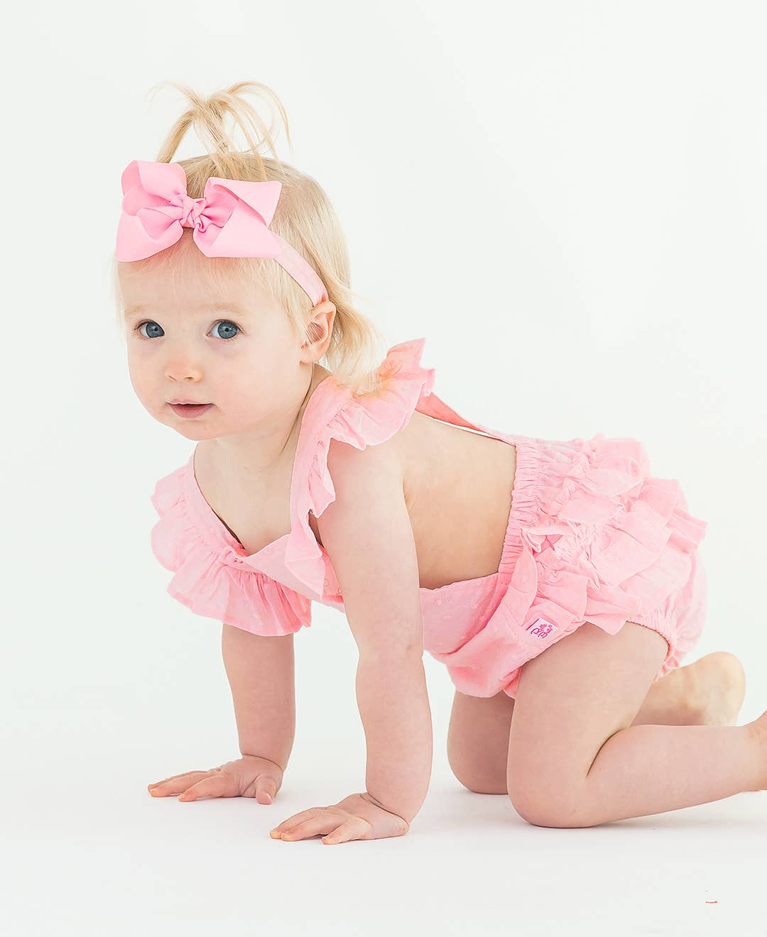 Baby Girls Pink Vintage Dot Flutter Pinafore Overall Romper