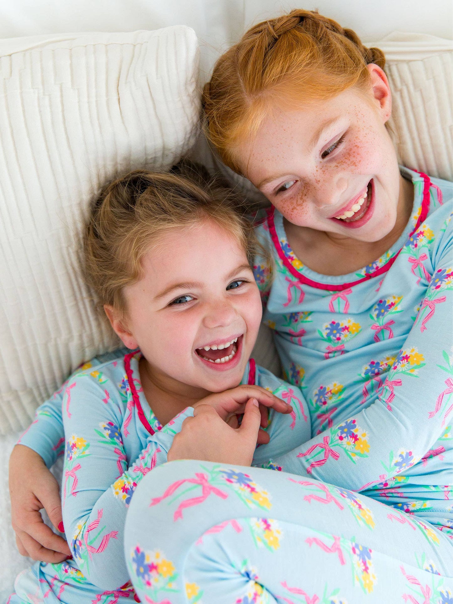 Girls Bows and Bouquets Bamboo Viscose Ruffle Long Sleeve Pajama Set