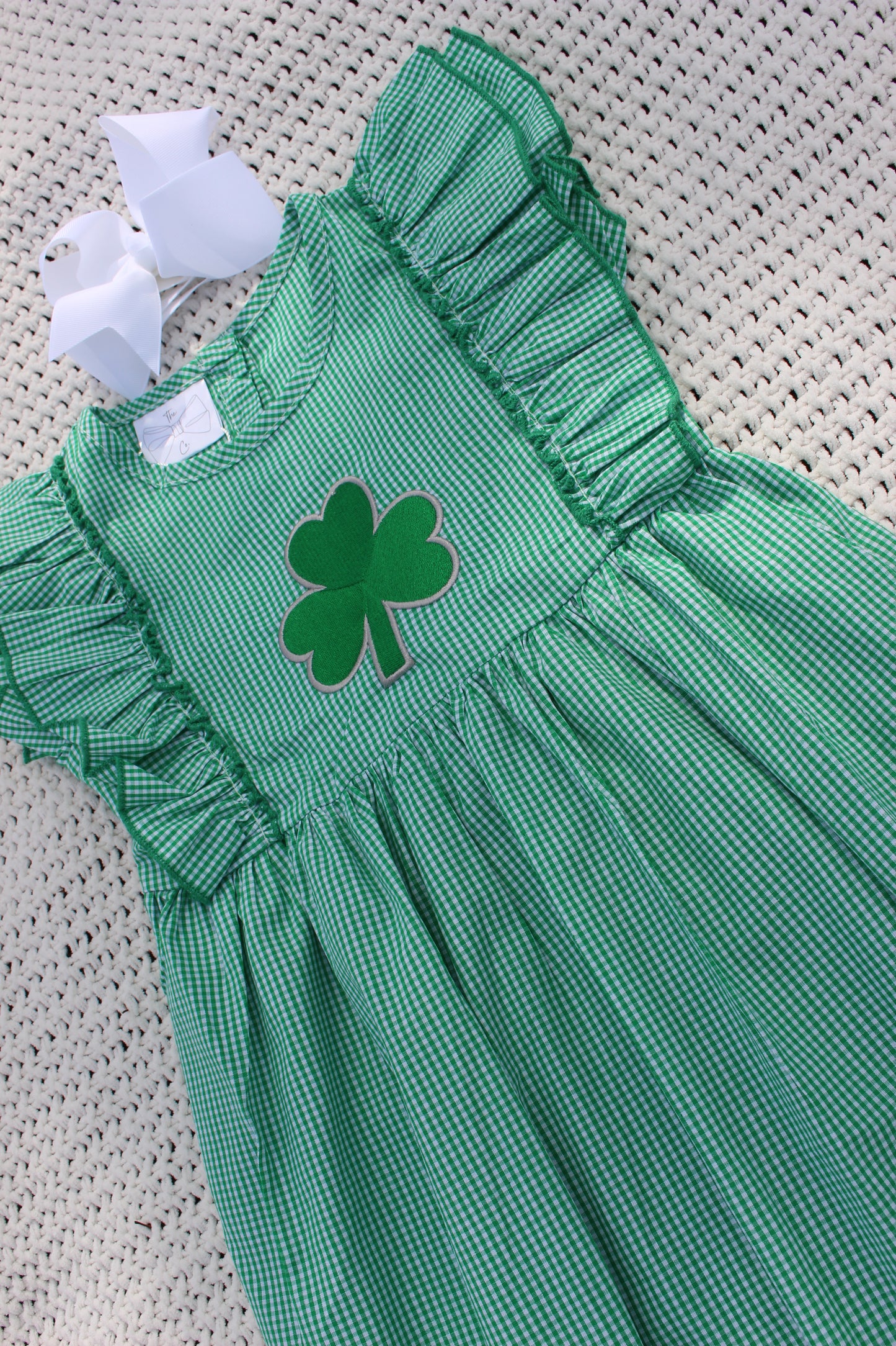Embroidered Clover Green Gingham Dress