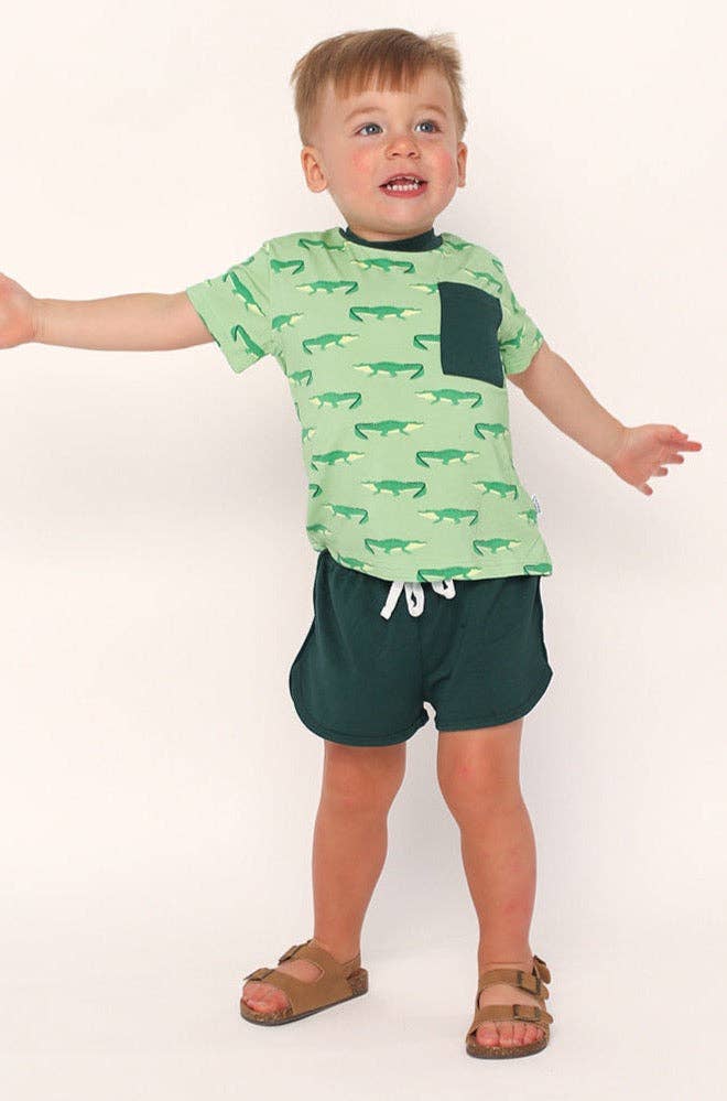 Light Green Alligator Bamboo Varsity Short Set - T-shirt & Shorts