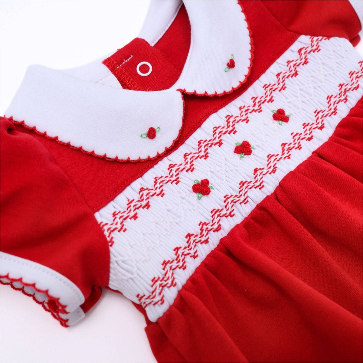 Eve Classics Smocked Short Sleeve Bubble - Red