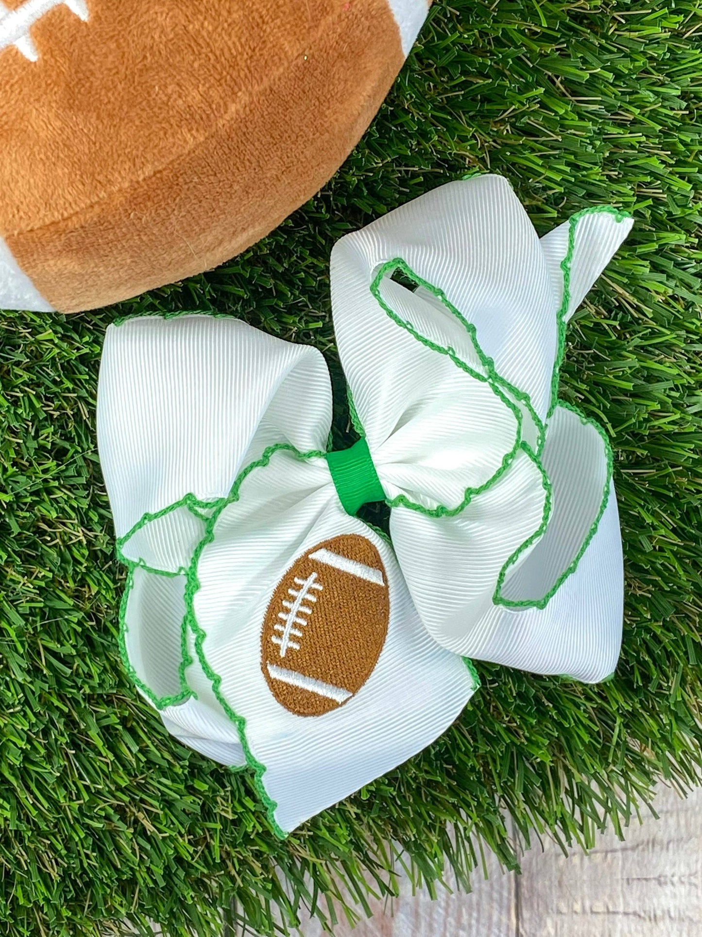 Football Embroidered Moonstitch Hair Bows: Game Day
