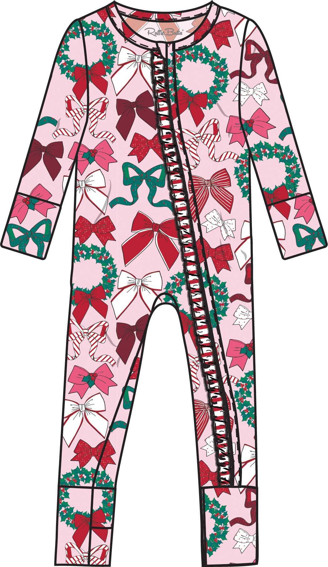 Baby Girls Holly Bows Bamboo Viscose Convertible Ruffle One Piece Pajama