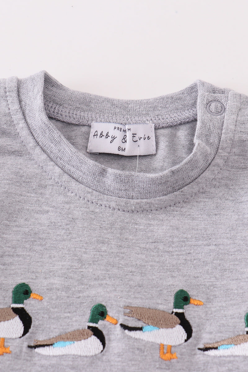 Premium Grey Duck Embroidery boy romper