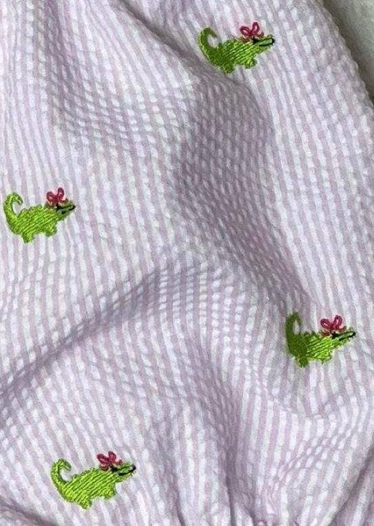 Alligator Embroidered Seersucker Diaper Set