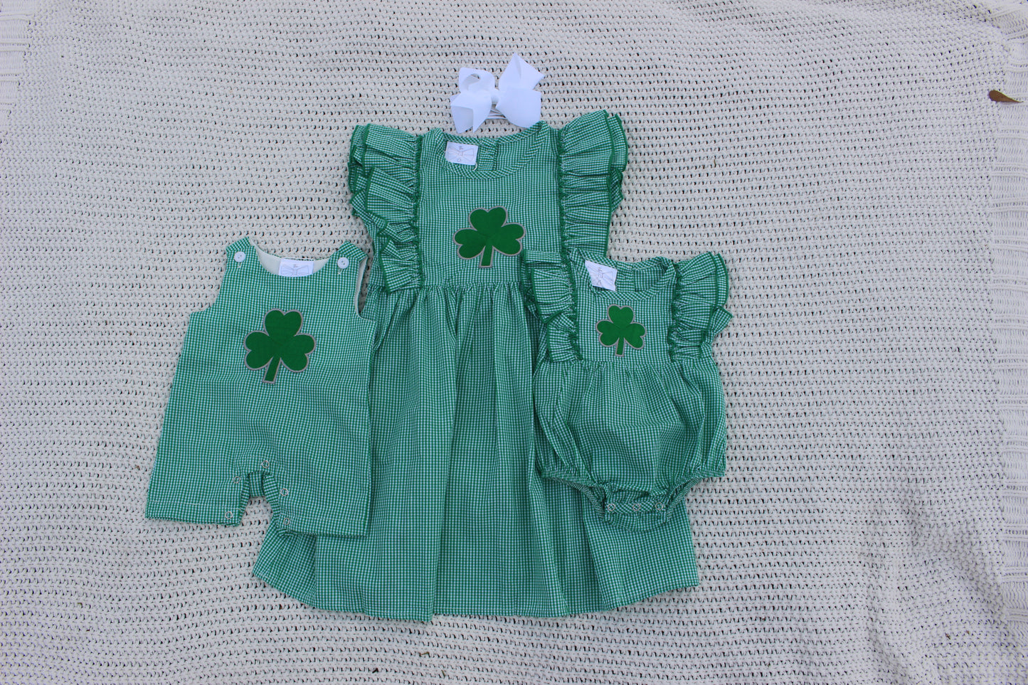 Embroidered Clover Green Gingham Dress