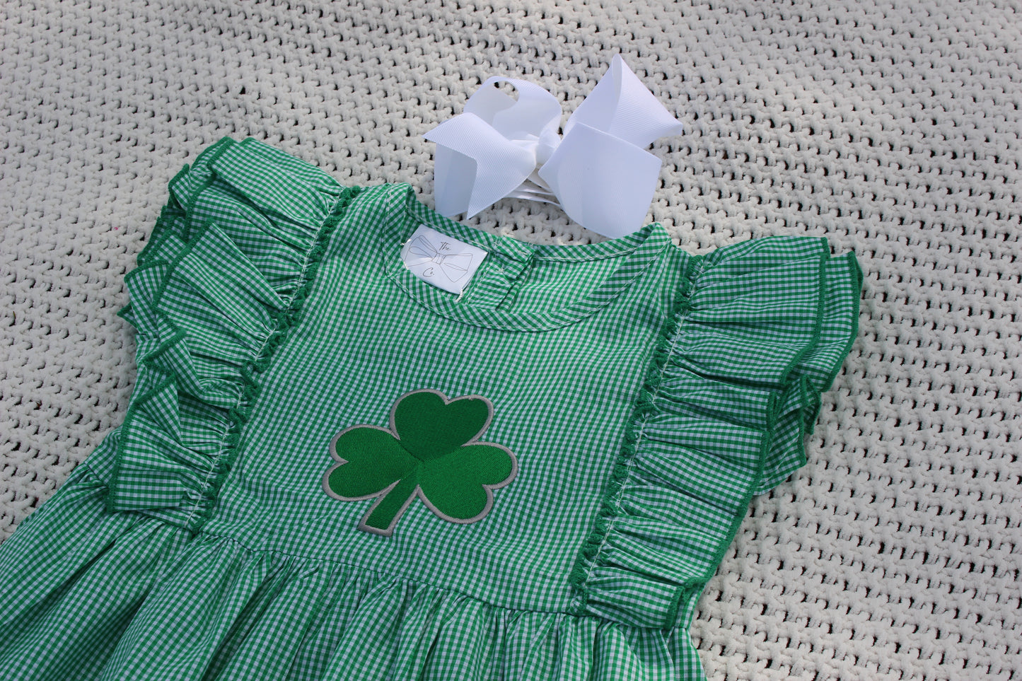 Embroidered Clover Green Gingham Dress