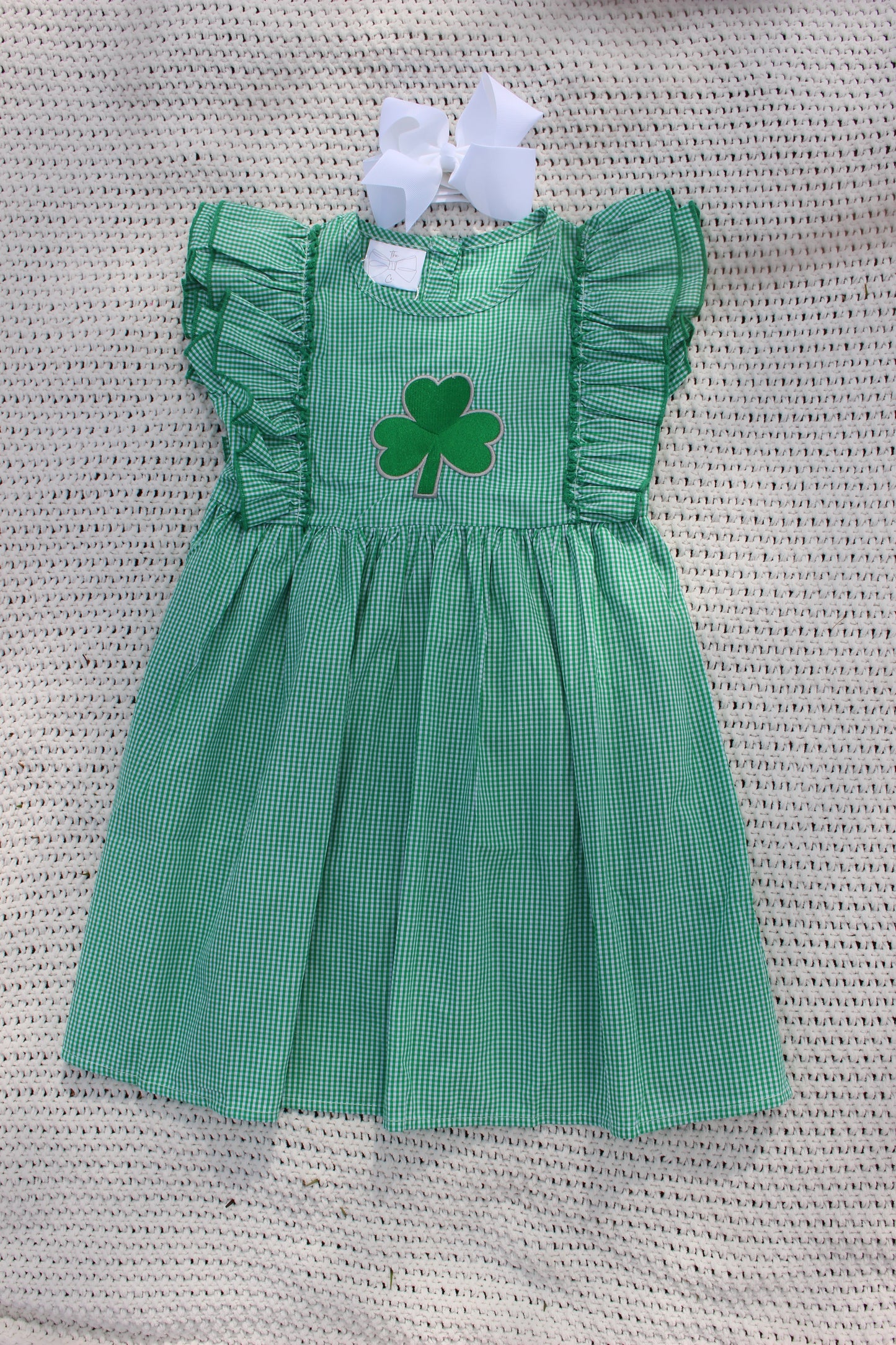 Embroidered Clover Green Gingham Dress