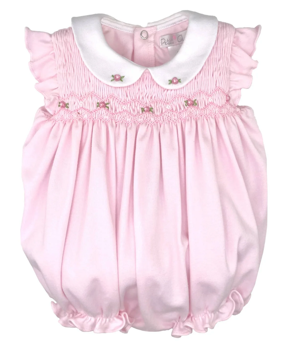 Pink Smocked Flutter Sleeve Bubble