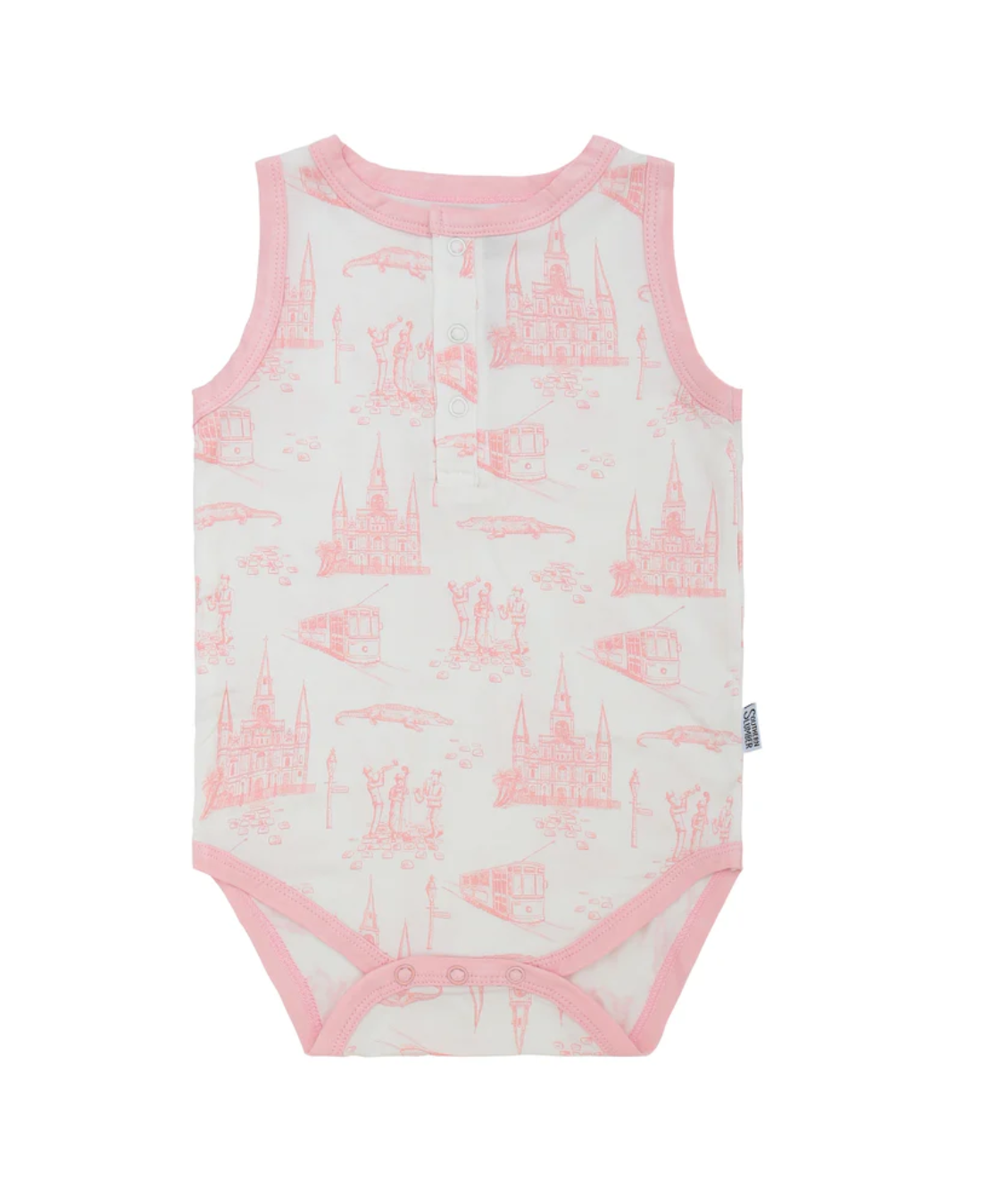 New Orleans Toile Bamboo Henley Onesie with Snaps