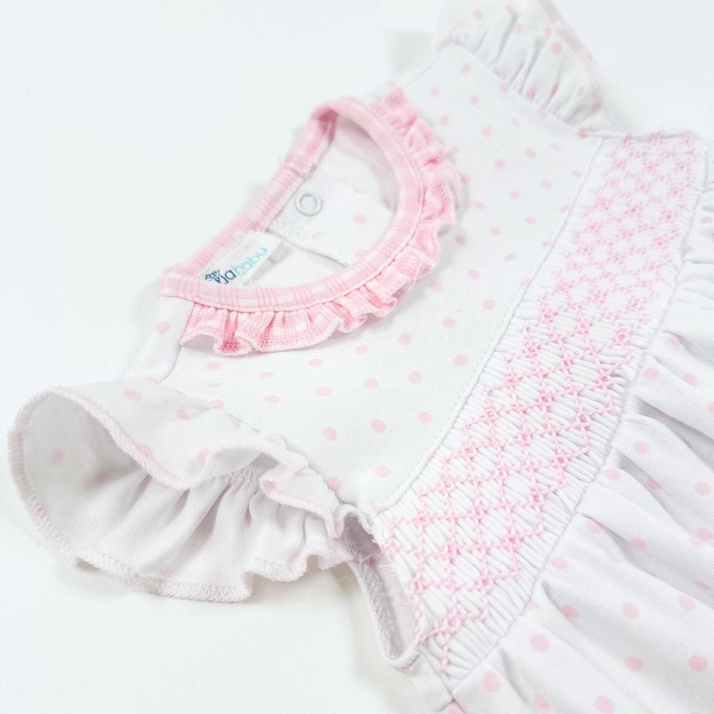 Gingham Dots Smocked Bubble in Pink