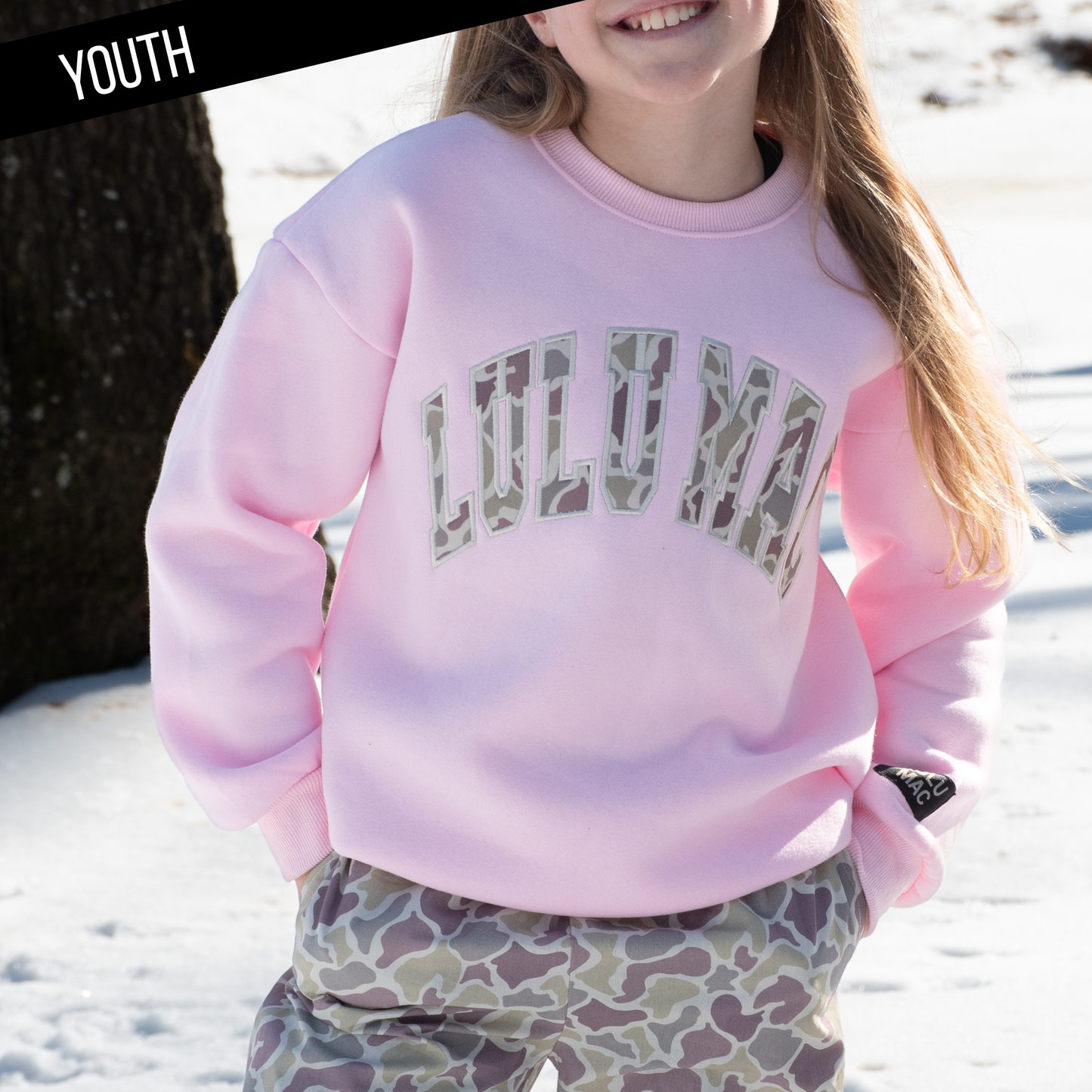 LULU MAC Sweatshirt Youth in Camo/Light Pink
