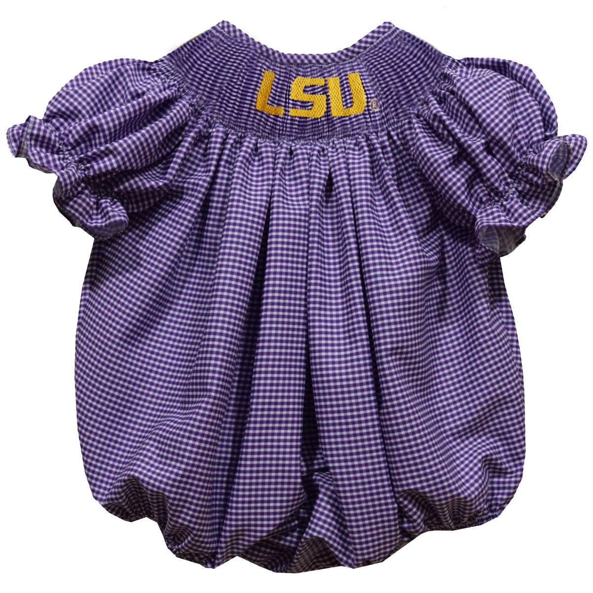 LSU Tigers Smocked Purple Gingham Short Sleeve Girls Bubble