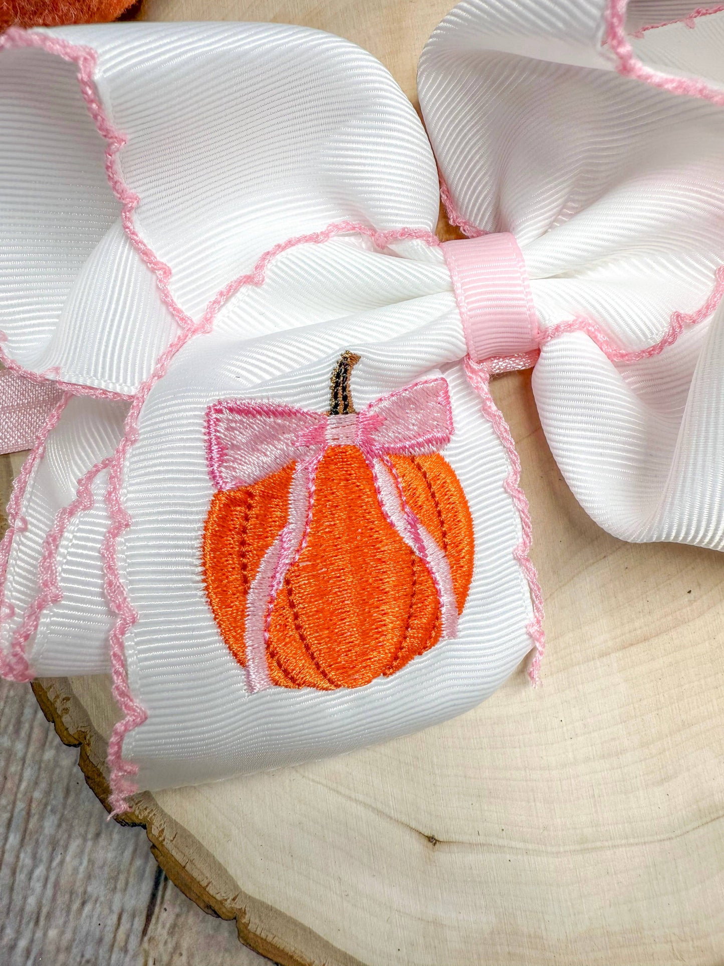 Coquette Pumpkin Embroidered Moonstitch Hair Bow