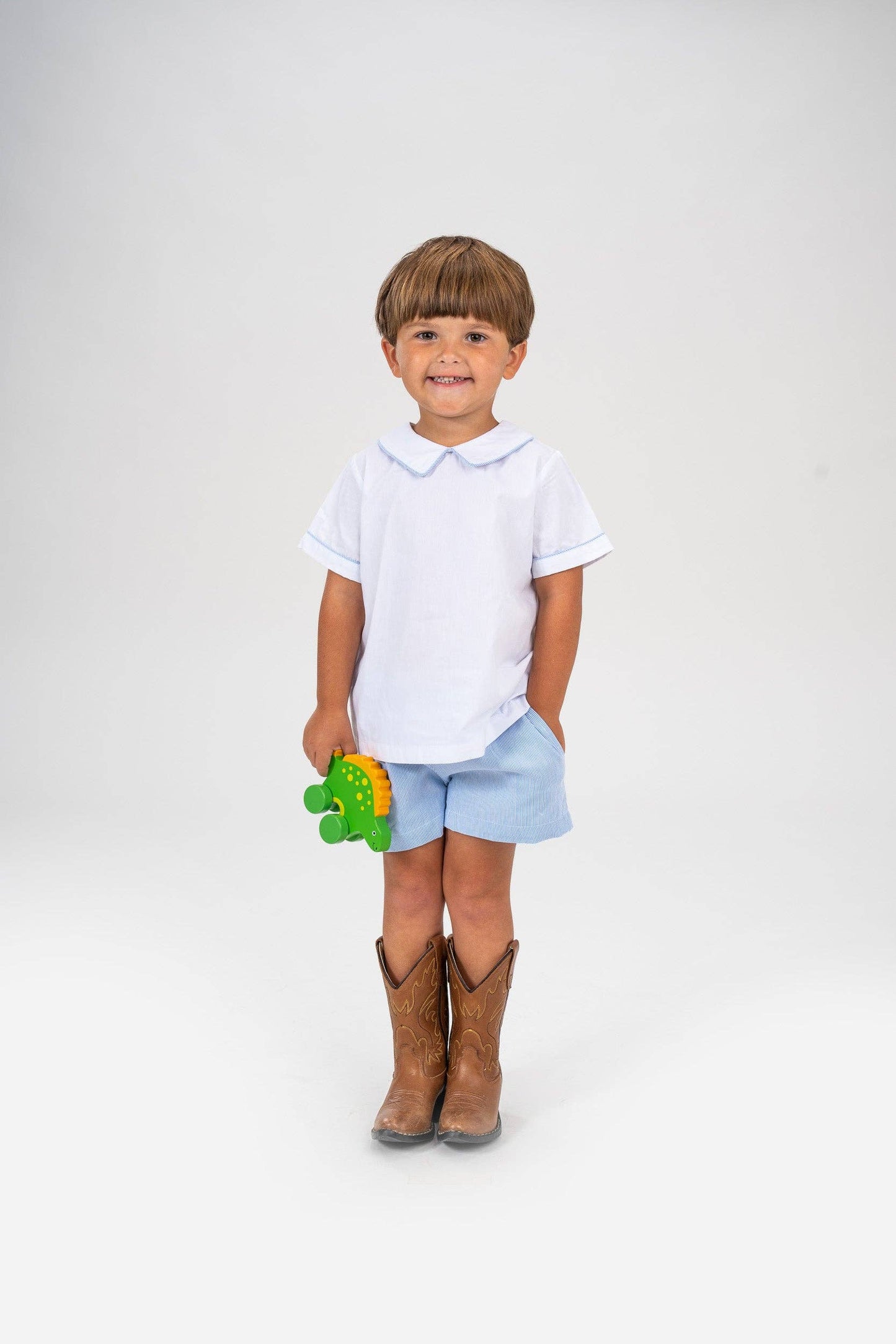 Miles White and Blue Linen Kid's Short Set