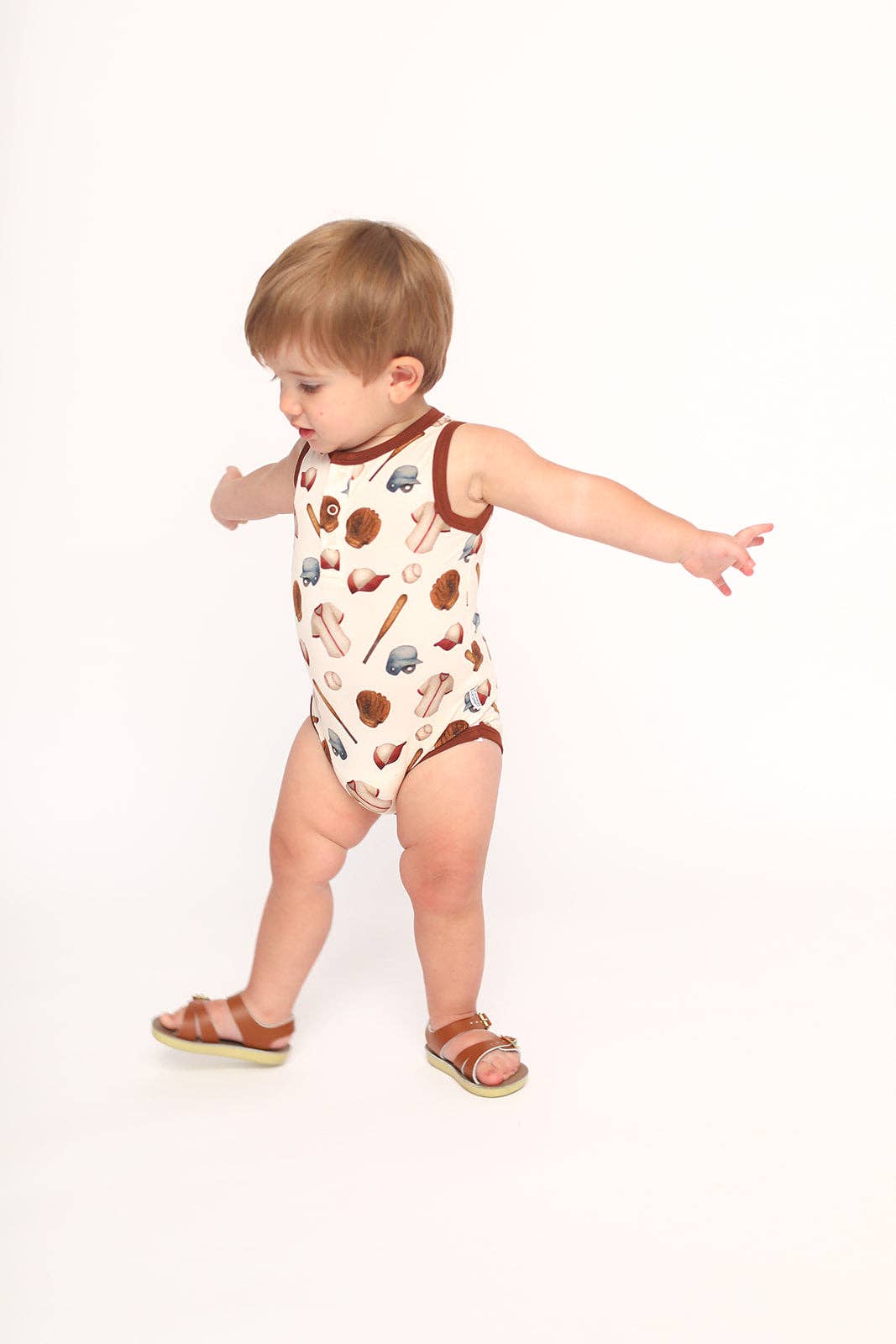 Baseball Bamboo Henley Onesie with Snaps