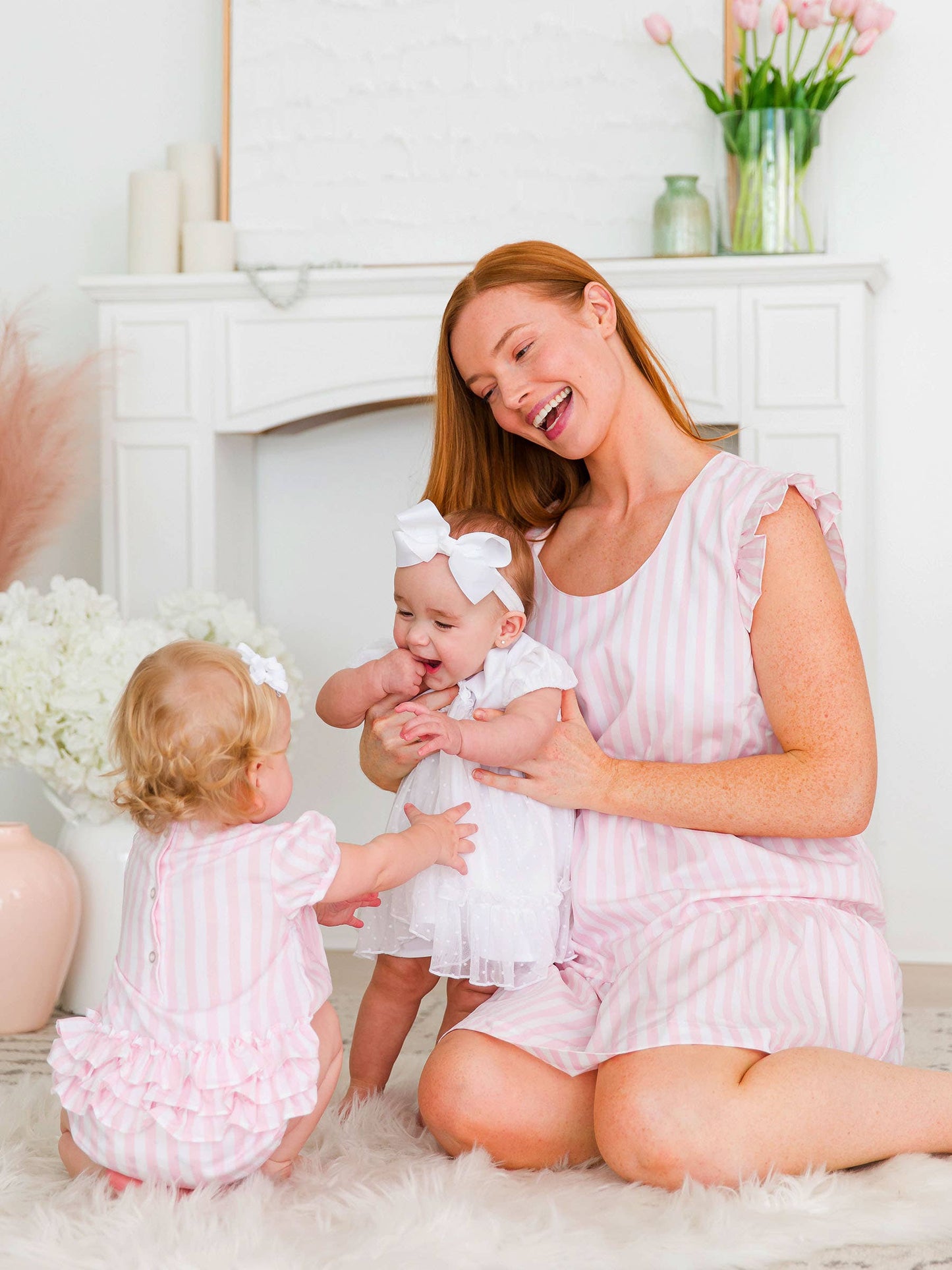 Baby Girls Pink Stripe Puff Sleeve Smocked Romper