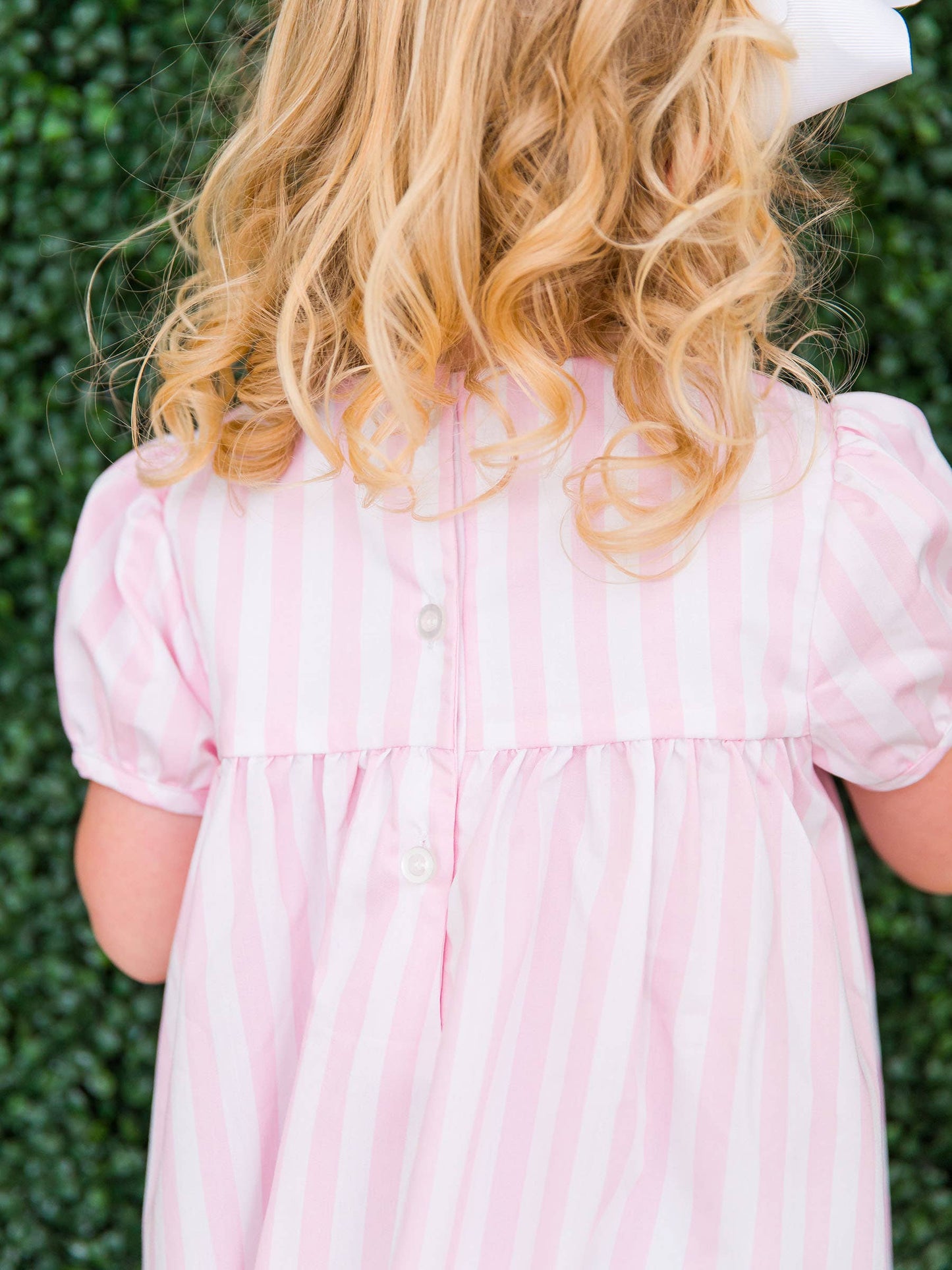 Girls Baby Pink Stripe Stripe Puff Sleeve Smocked Dress