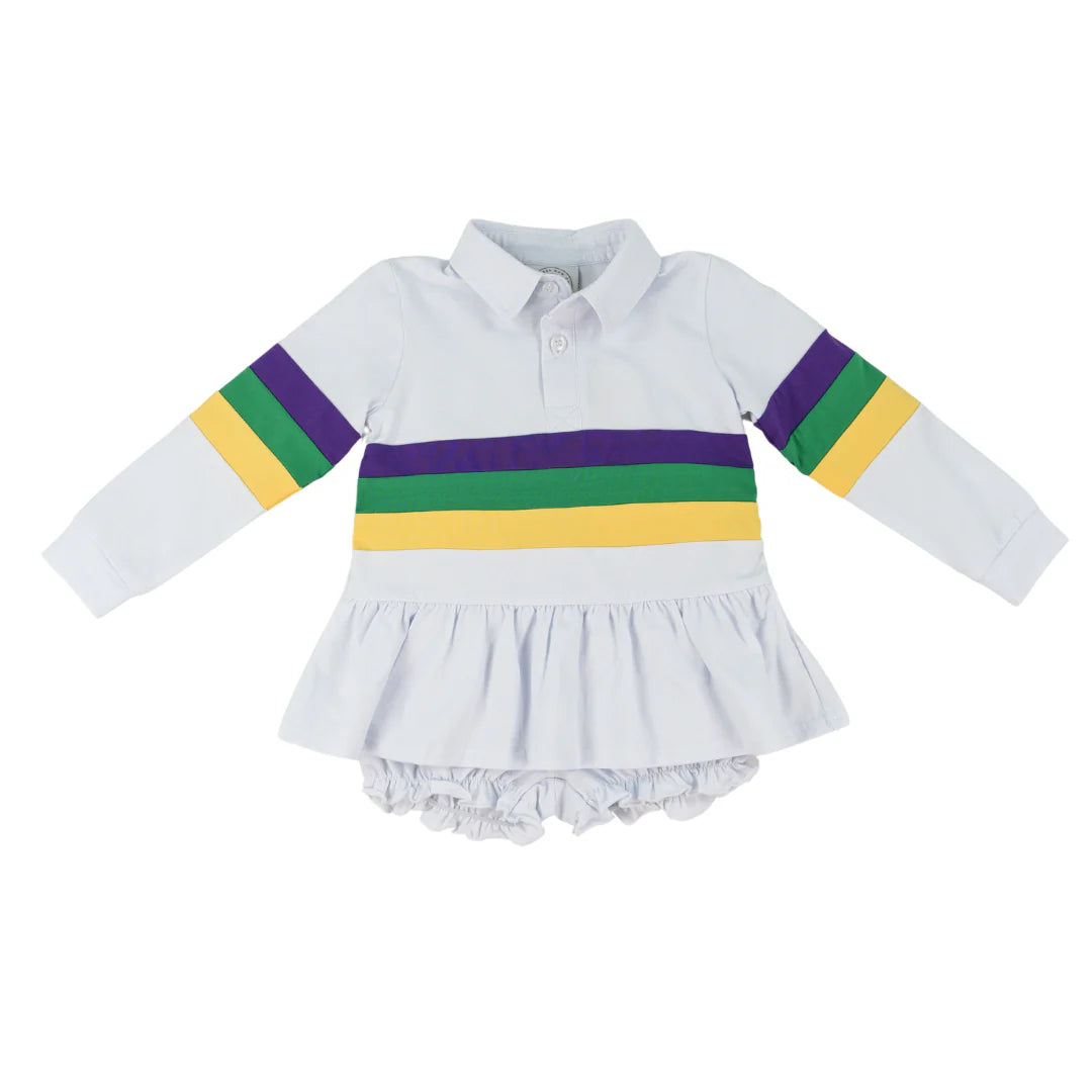 Cypress Row Girls Mardi Gras Rugby Stripes Bubble Shorts Set