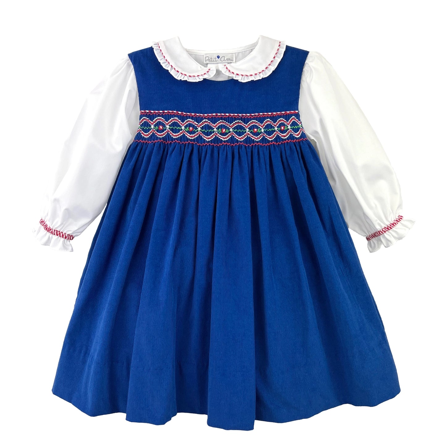 Navy Smocked Corduroy Dress