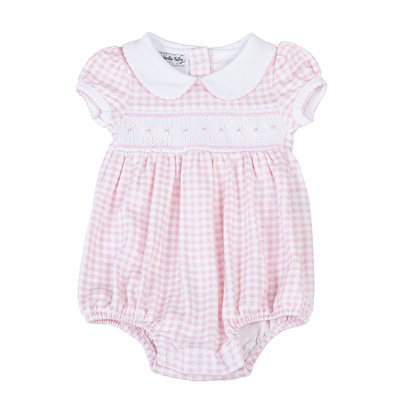 Mini Checks Smocked Collared S/S Girl Bubble - Pink