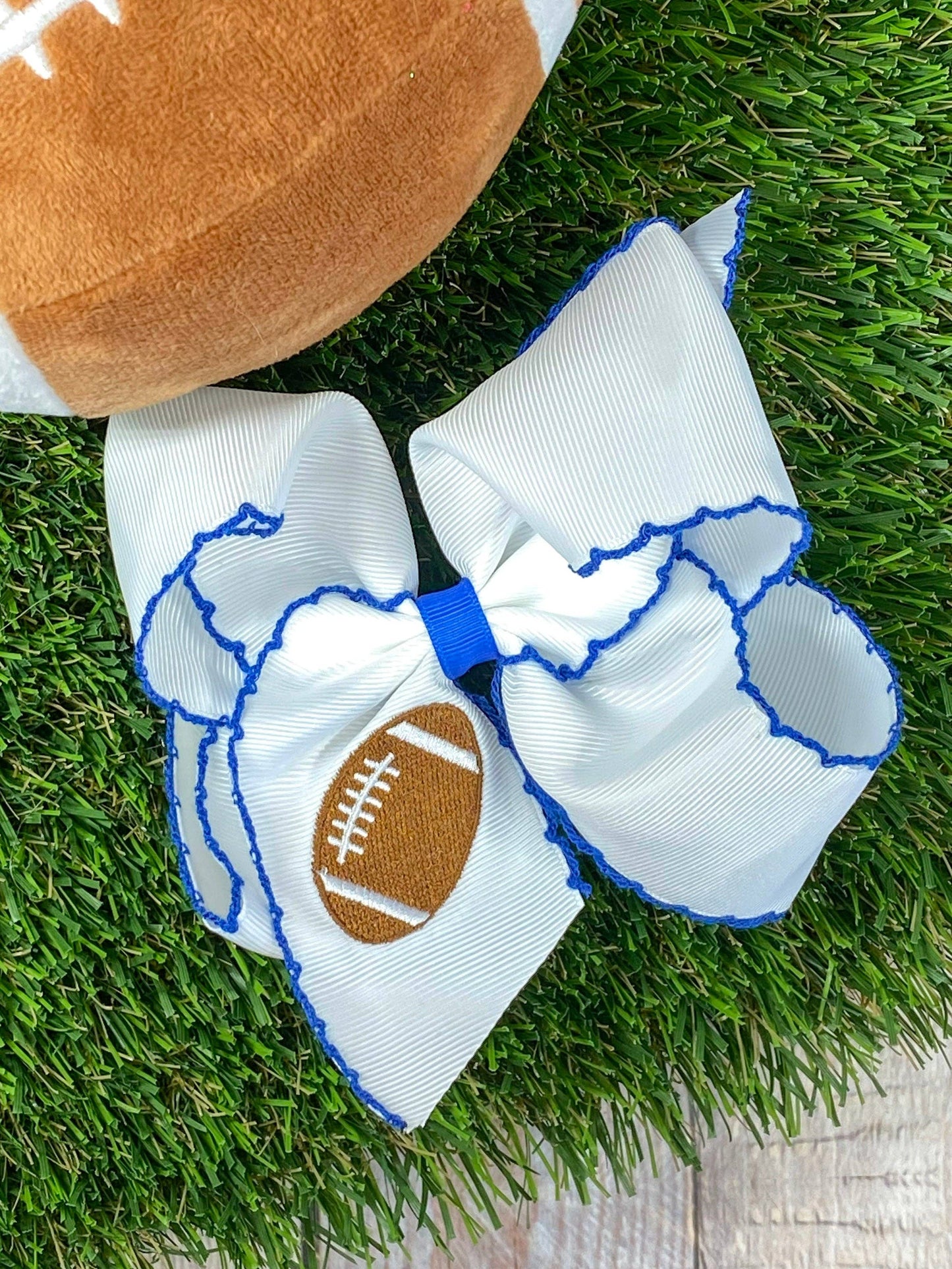 Football Embroidered Moonstitch Hair Bows: Game Day