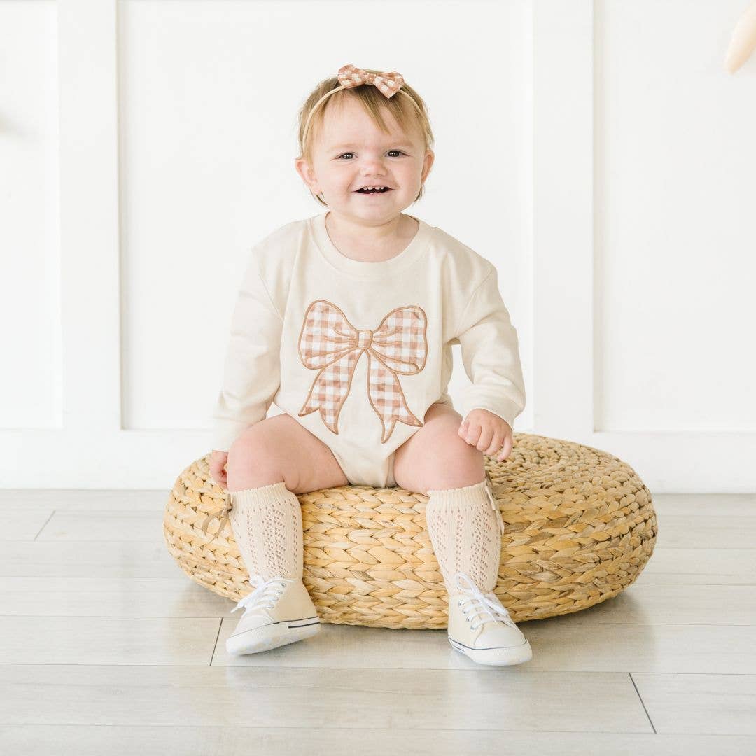 Gingham Bow Long Sleeve Romper