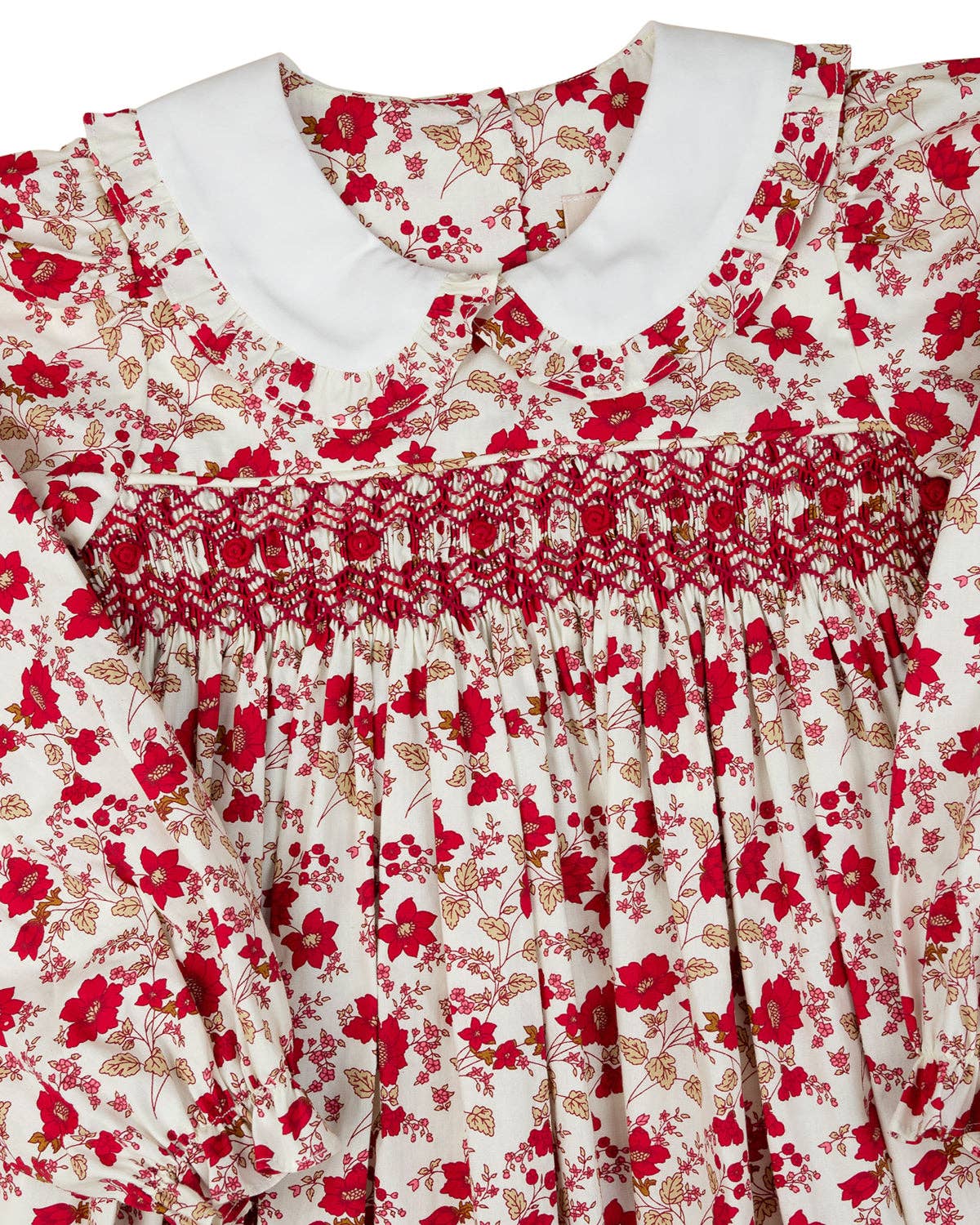 Red Floral Smocked Dress