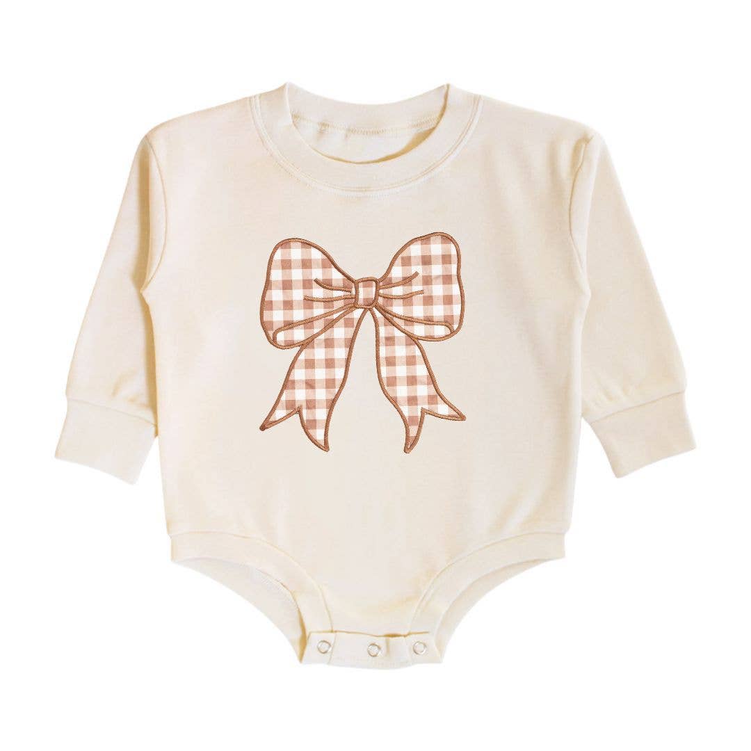 Gingham Bow Long Sleeve Romper