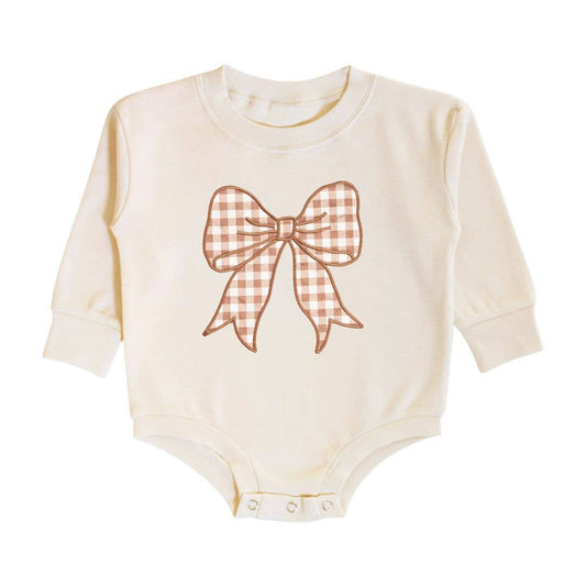 Gingham Bow Long Sleeve Romper