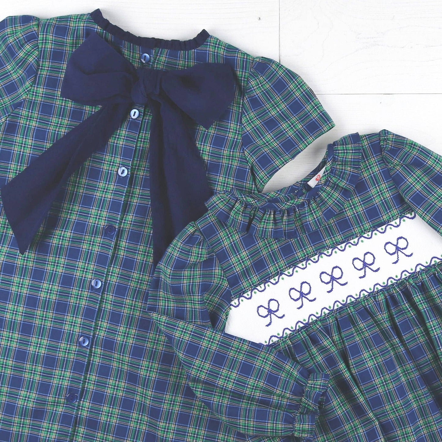 Midnight Tartan Girls Bow Back Dress