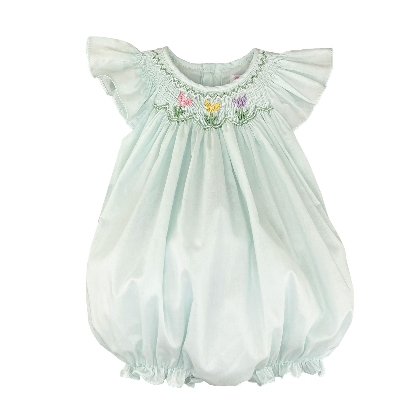 Mint Tulips Flutter Sleeve Bishop Bubble