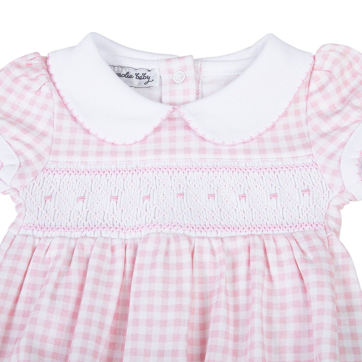 Mini Checks Smocked Collared S/S Girl Bubble - Pink