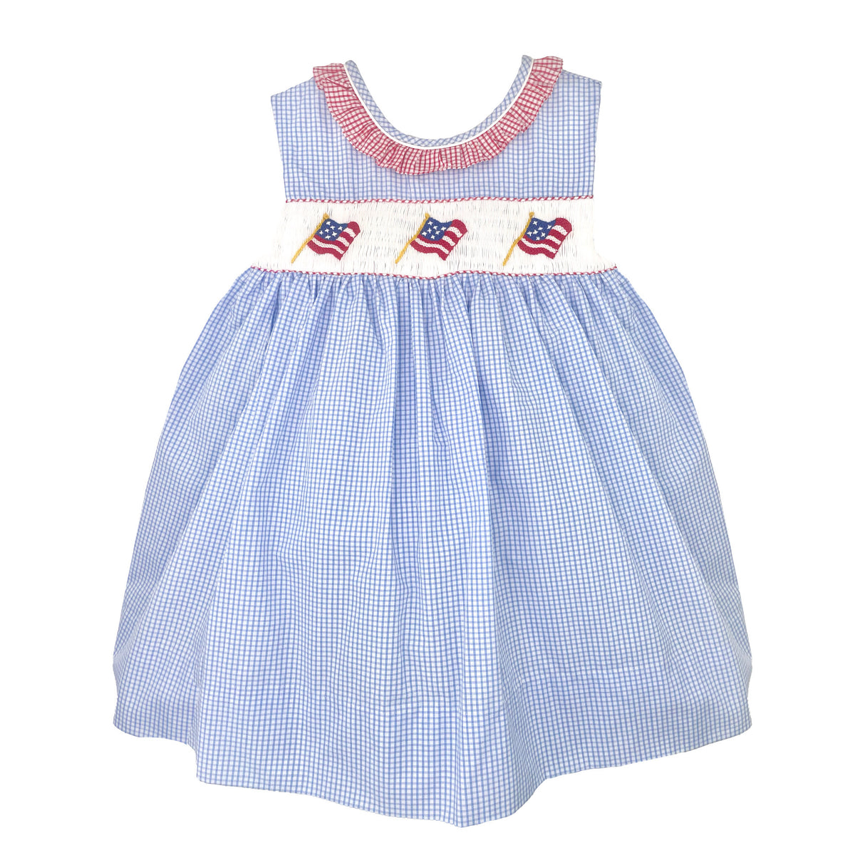 Patriotic Flag Smocked Blue Gingham Bloomer Set