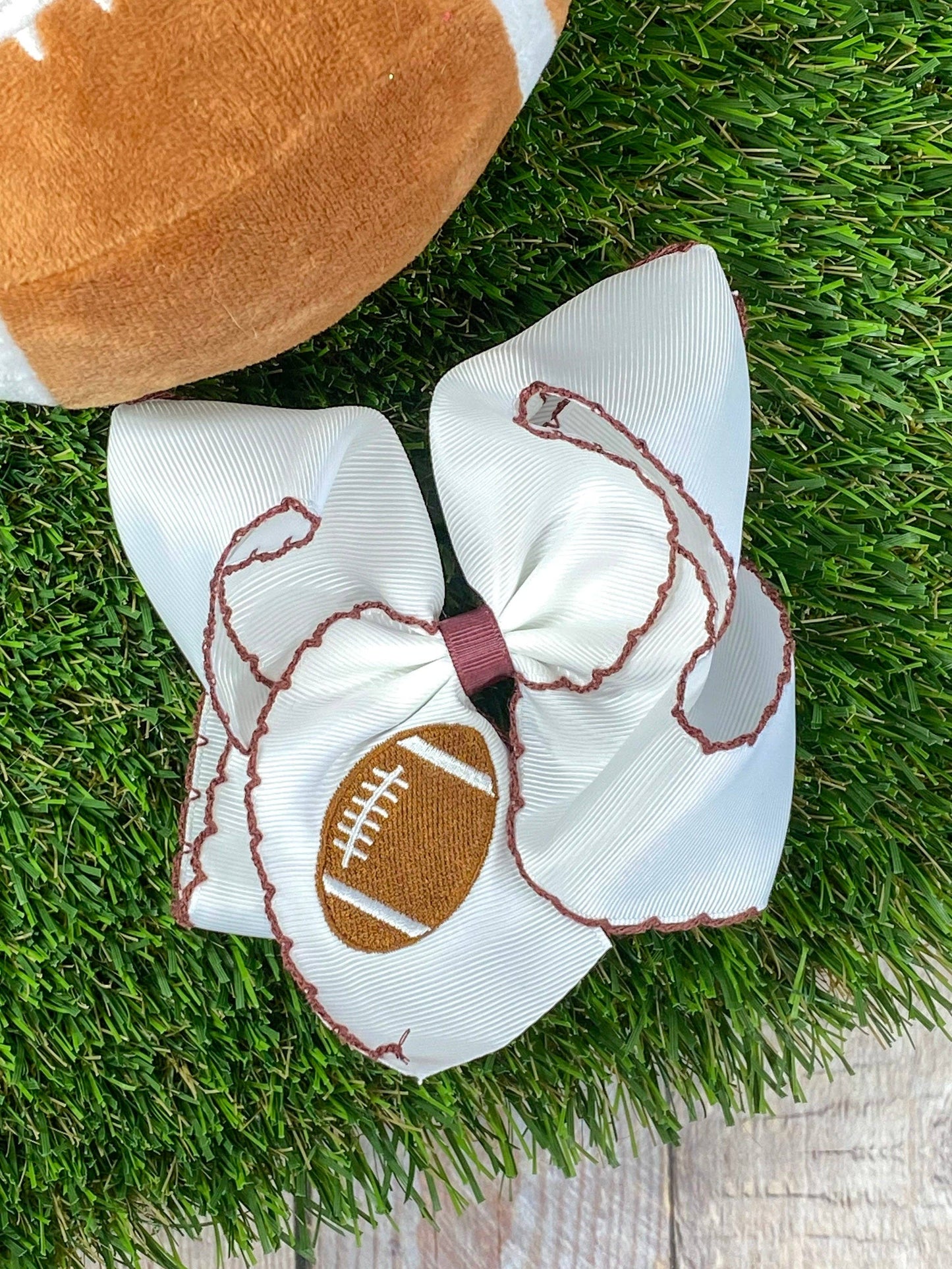 Football Embroidered Moonstitch Hair Bows: Game Day