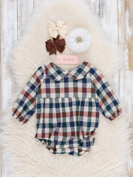 Fall Vintage Plaid Ruffle Bubble