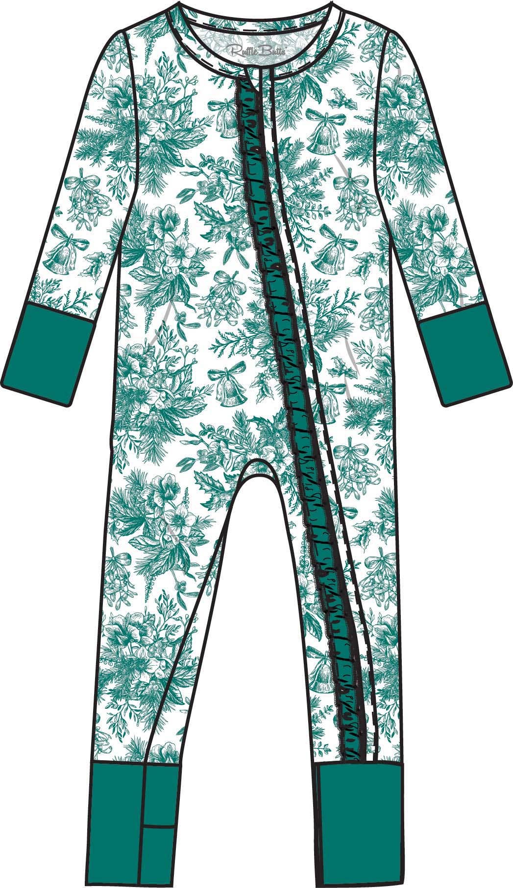 Green Jingle Toile the Way Convertible Ruffle One Piece Pajama