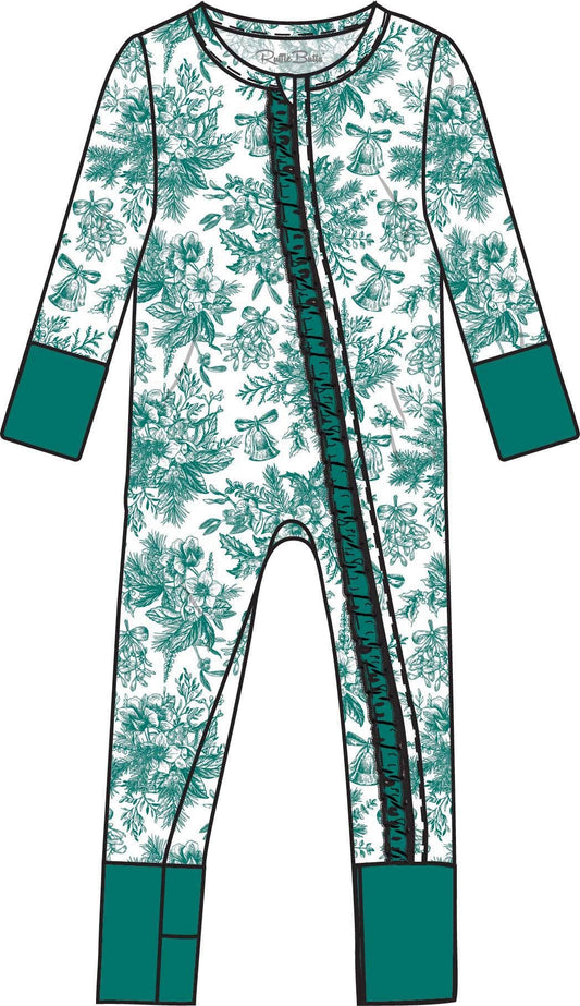 Green Jingle Toile the Way Convertible Ruffle One Piece Pajama