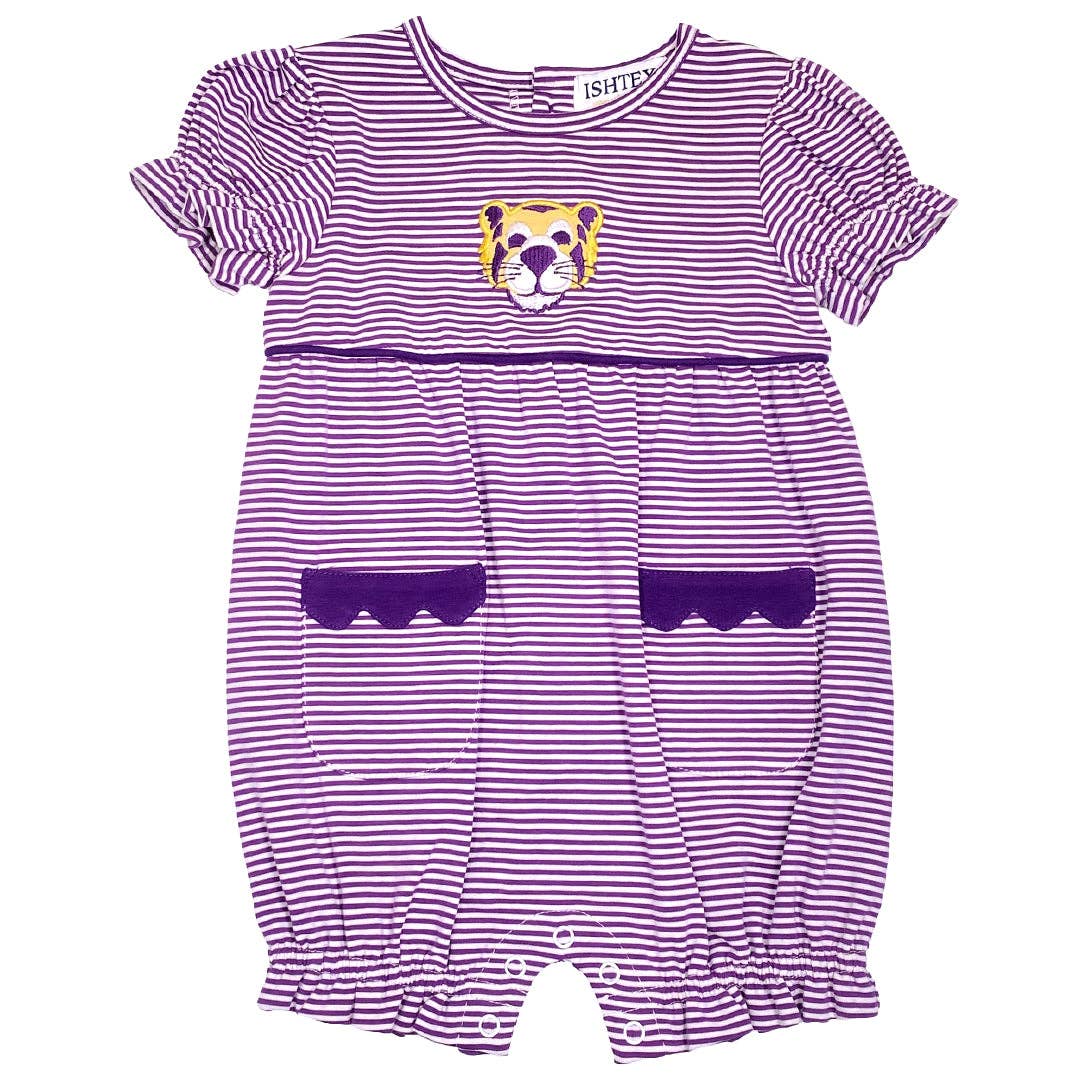Purple & Gold Tiger Applique Girl's Romper