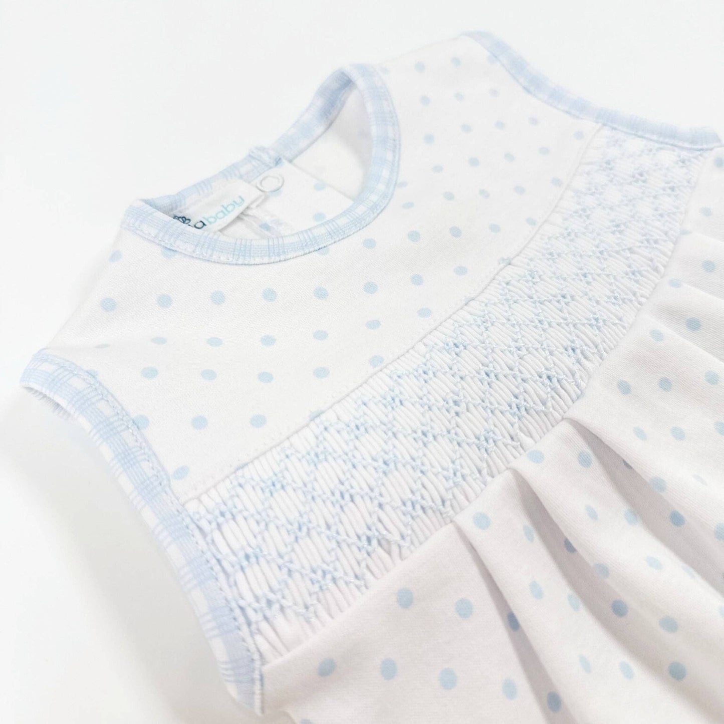 Gingham Dots Smocked Sleeveless Bubble in Light Blue